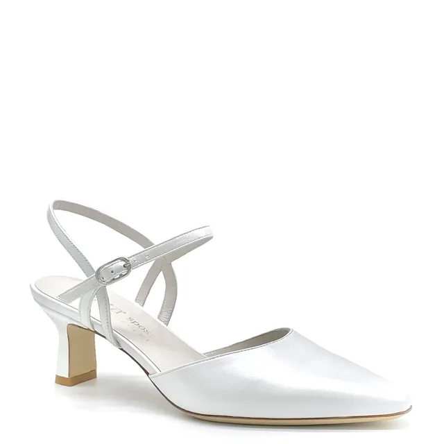 ELATA S2312 slingback mariée cuir blanc perlé 5,5 cm