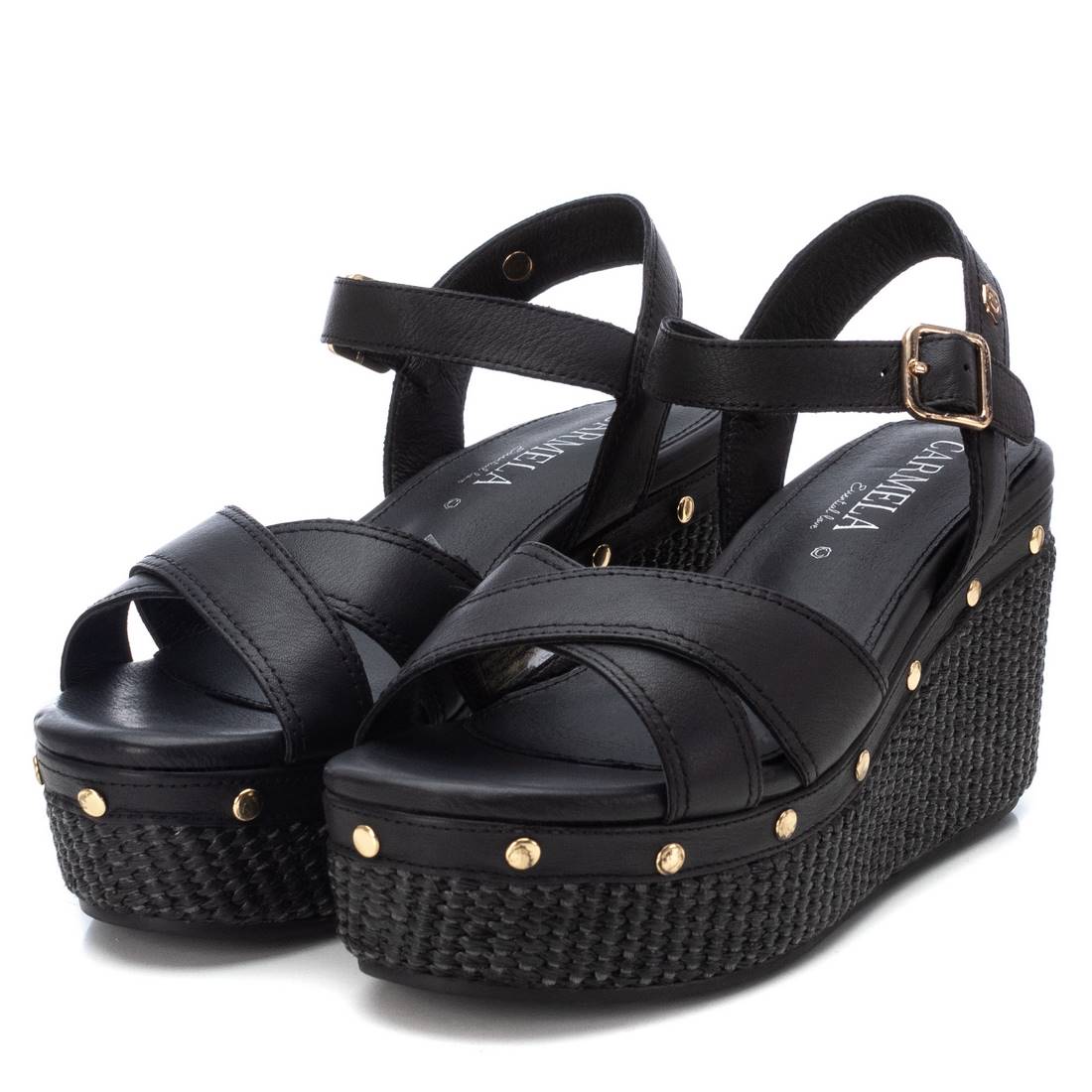 Carmela 16075001 sandale cuir noir compensée 9 cm