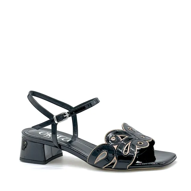 Elata 16129 sandales vernis noir cannelle talon 3,5 cm
