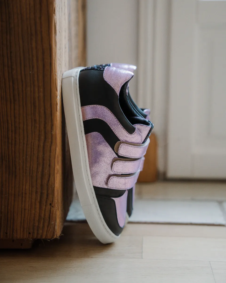 Dessine Moi Un Soulier baskets cuir noir irisé lilas starlight