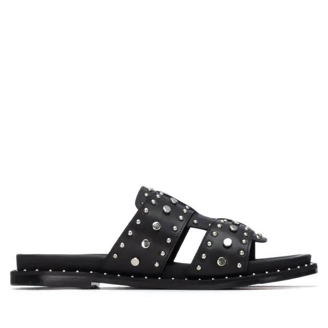 Carmela 16320201 sandale femme noir cuir cloutée plate
