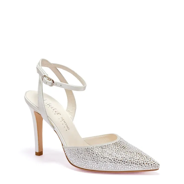 ELATA S2901 slingback soie blanche strass 9,5 cm