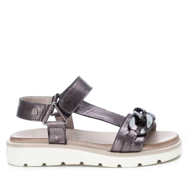 Carmela 16073906 sandale femme cuir gris scratch talon plat