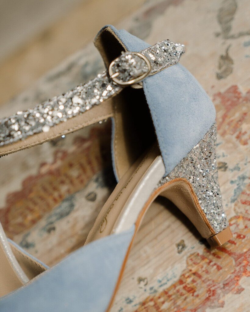 Dessine Moi Un Soulier Salomé ouverte baby blue glitter argent