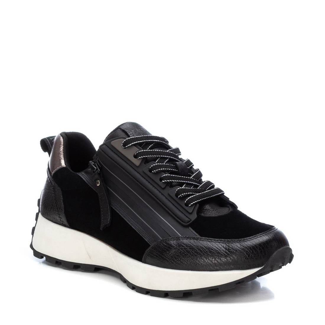 Carmela 16086302 basket cuir noir zip semelle gomme