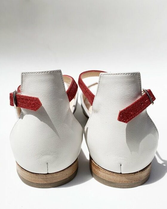 Dessine Moi Un Soulier sandale cuir blanc paillette rouge 41.5