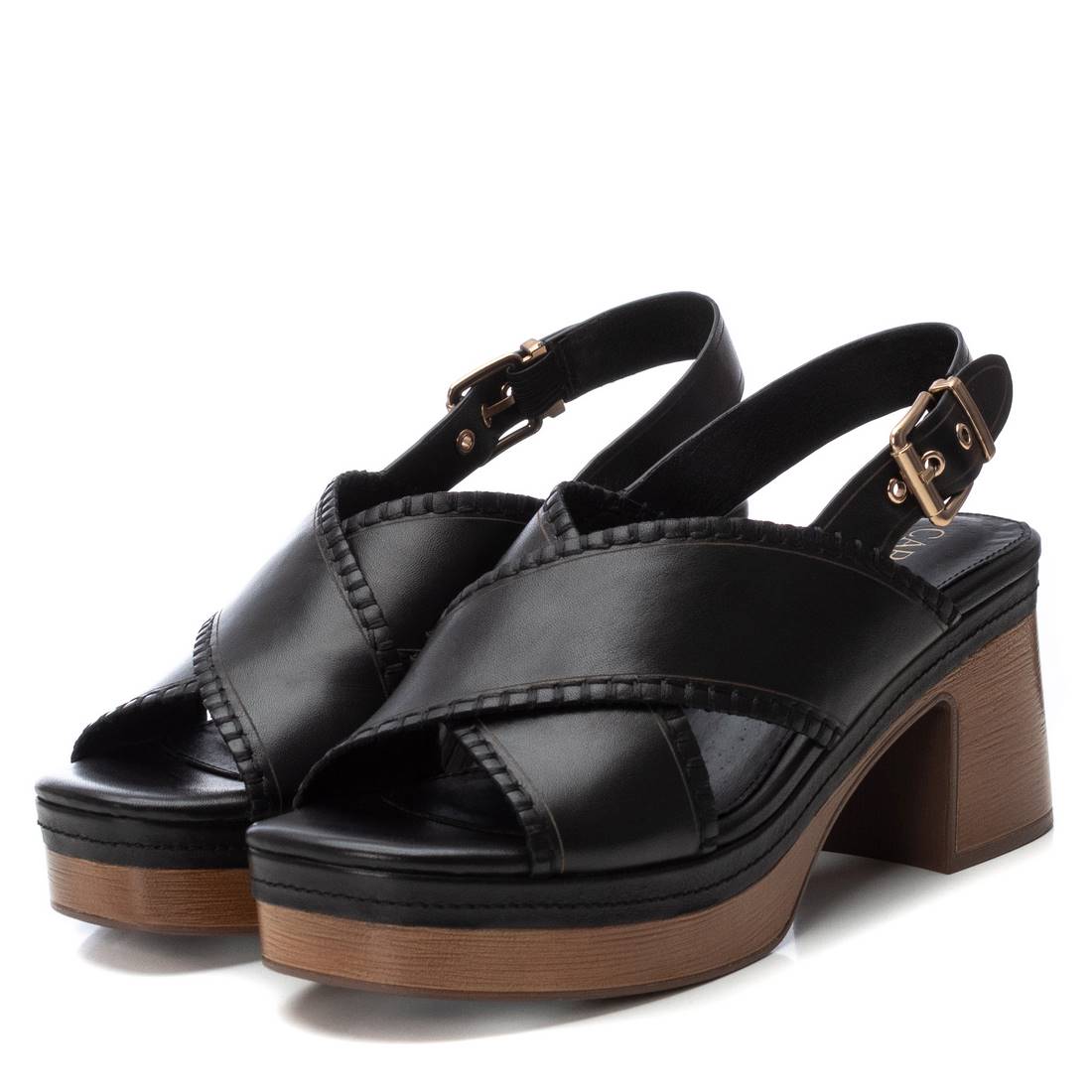 Carmela 16220902 sandales noir cuir talon compensé