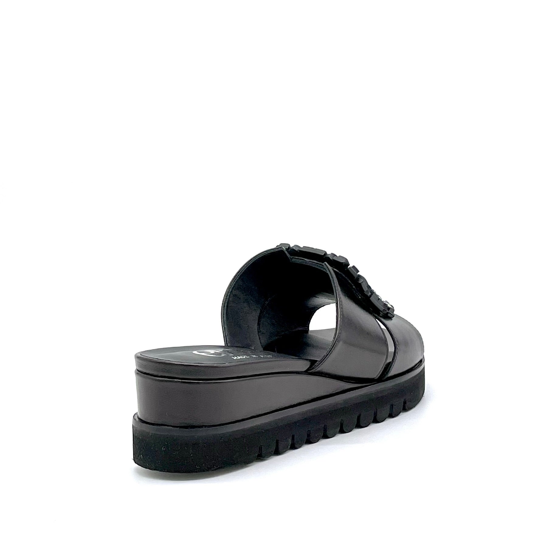 ELATA 15178-1 mule cuir noir bijou compensée 5 cm