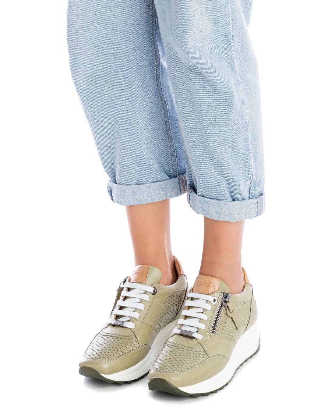 Carmela 16070904 basket cuir verte a zip