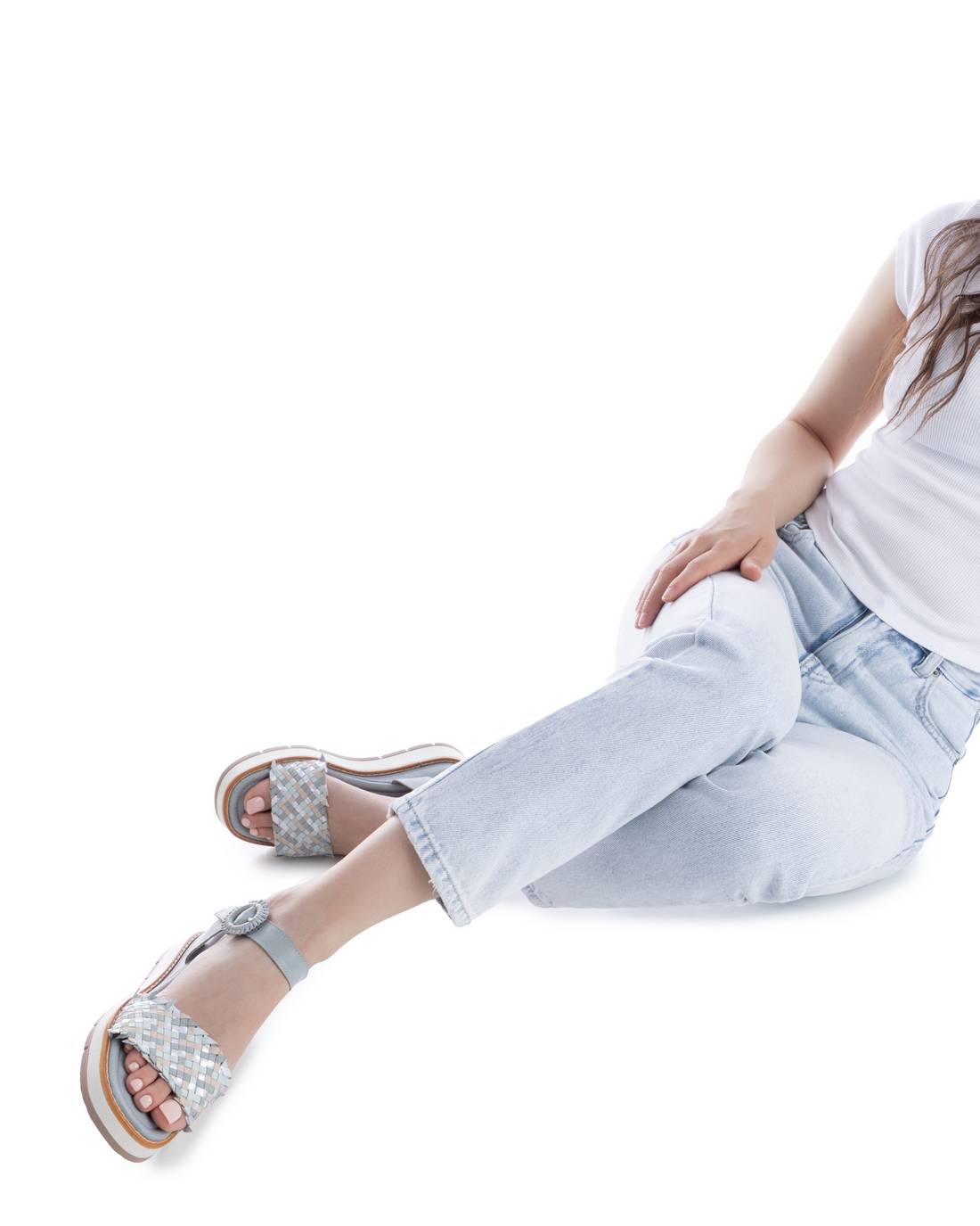 Carmela 16315501 sandale cuir jeans compensée