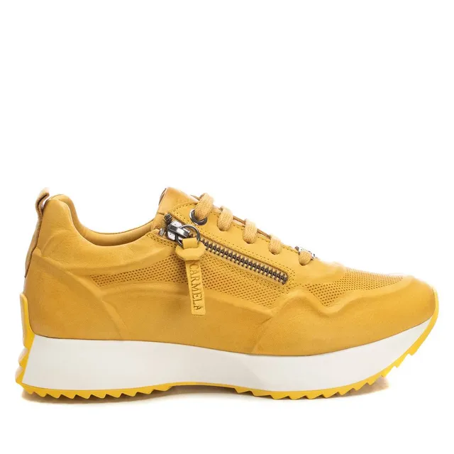 Carmela 16067006 baskets cuir jaune fermeture éclair talon plat