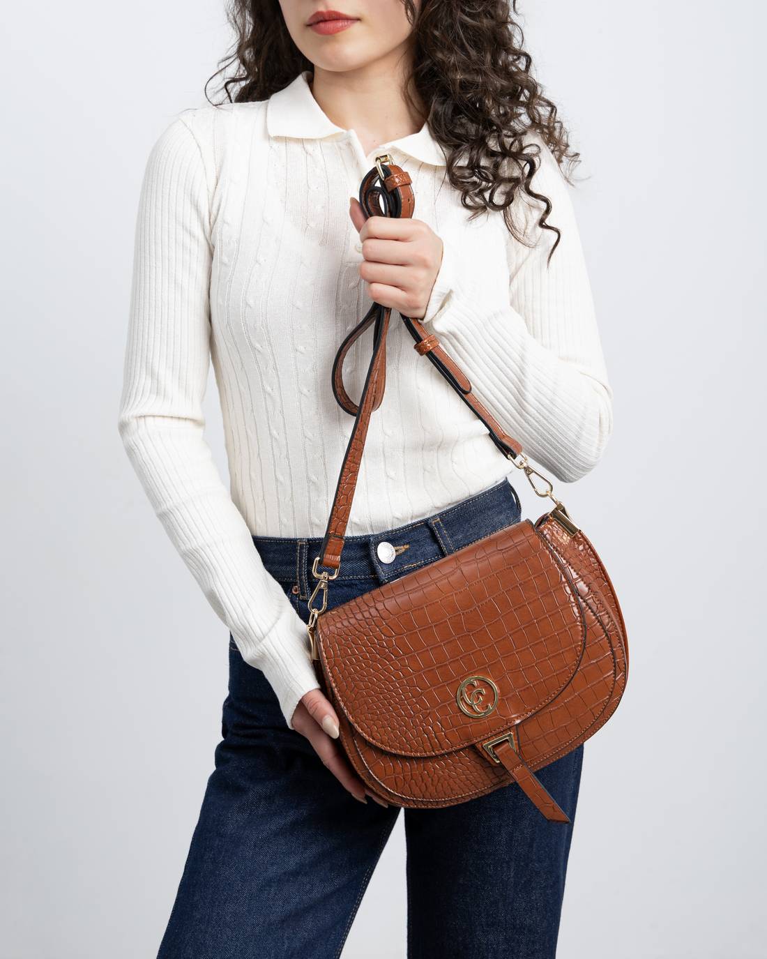 Carmela 18617203 sac bandoulière camel effet coco