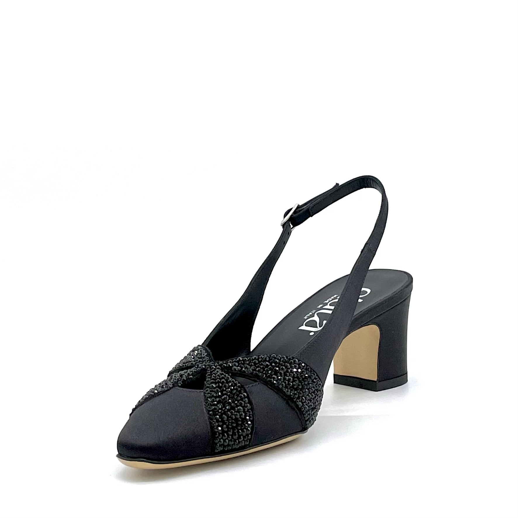 ELATA 15116 slingback satin noir strass talon 5,5 cm