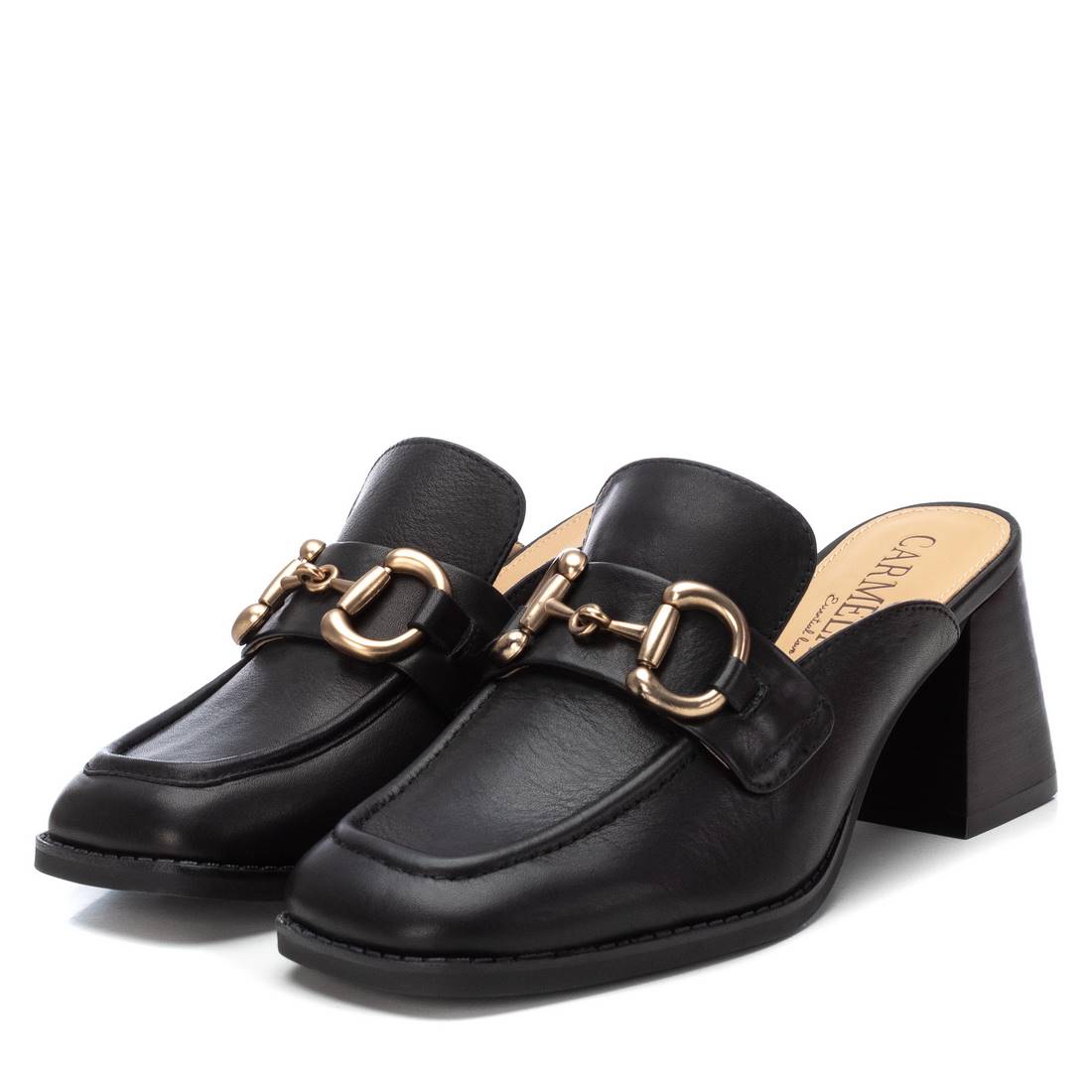 Carmela 16144504 mules cuir noires talon bois