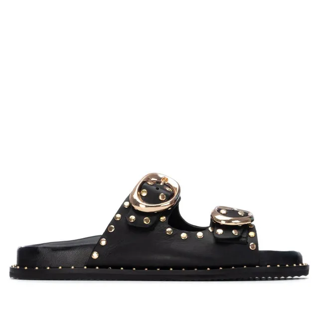 Carmela 16305601 sandales plates noir cuir imprimé