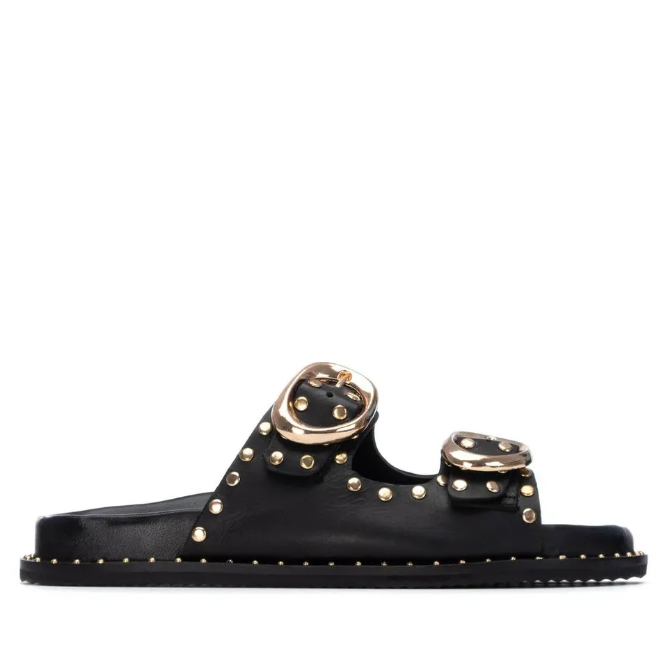 Carmela 16305601 sandales plates noir cuir imprimé