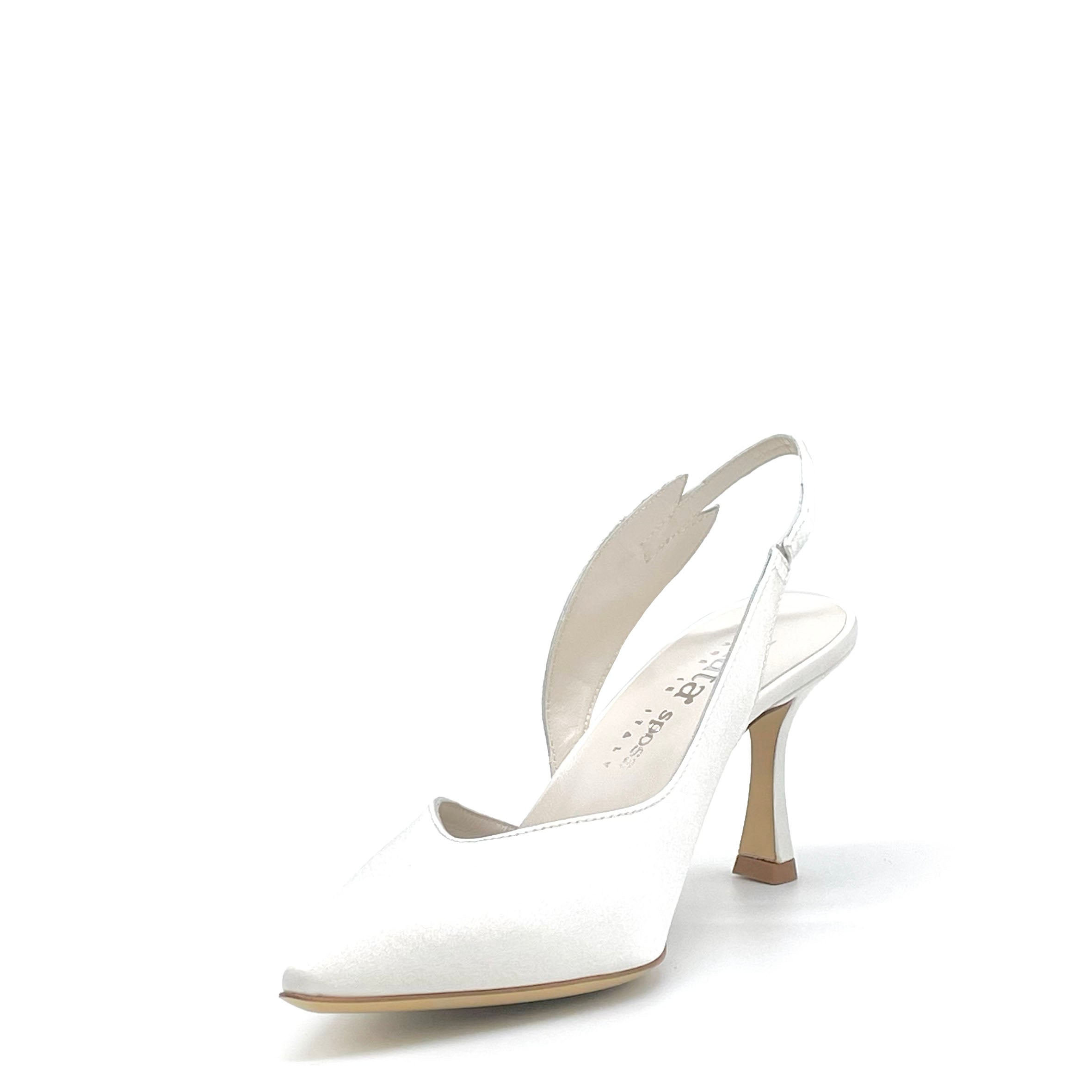 ELATA S2633 slingback satin blanc strass talon 7,5 cm