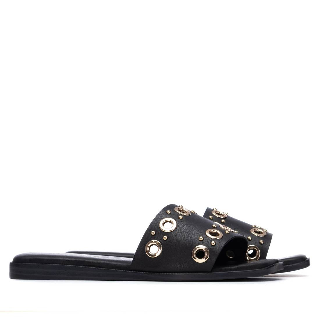 Carmela 16320303 sandale cuir noir appliques métal