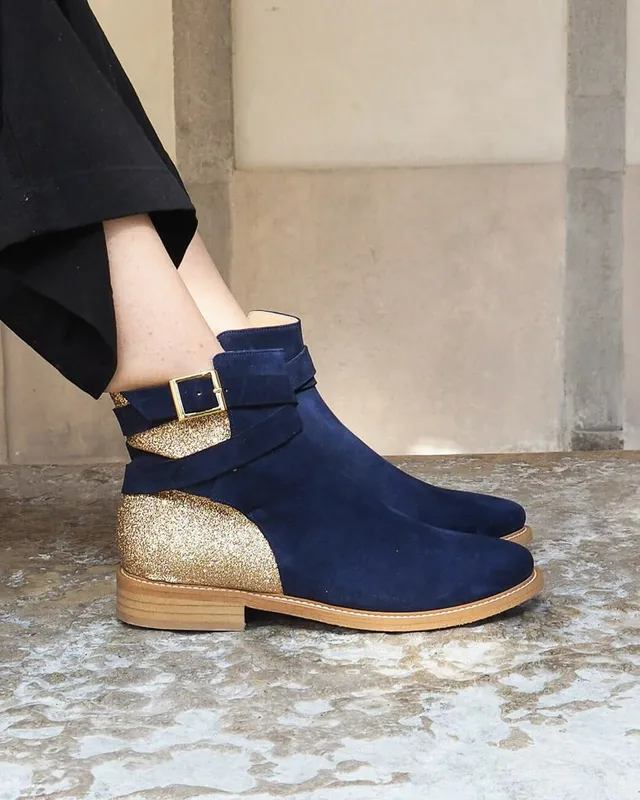 Dessine Moi Un Soulier boots Carla velours marine paillette