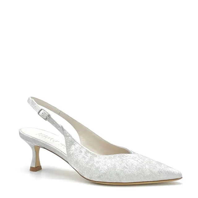 Elata S2535 slingback chenille argent satiné talon 5,5 cm