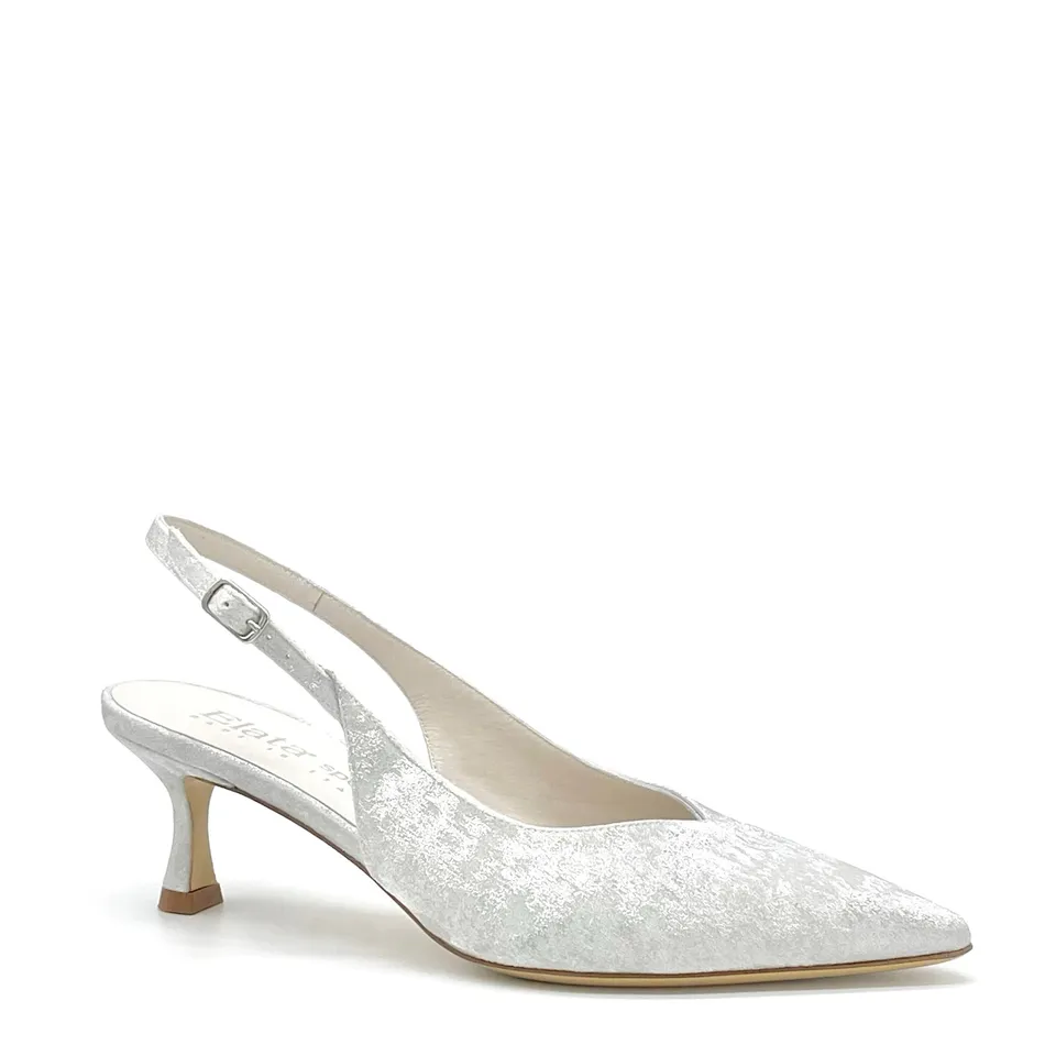Elata S2535 slingback chenille argent satiné talon 5,5 cm