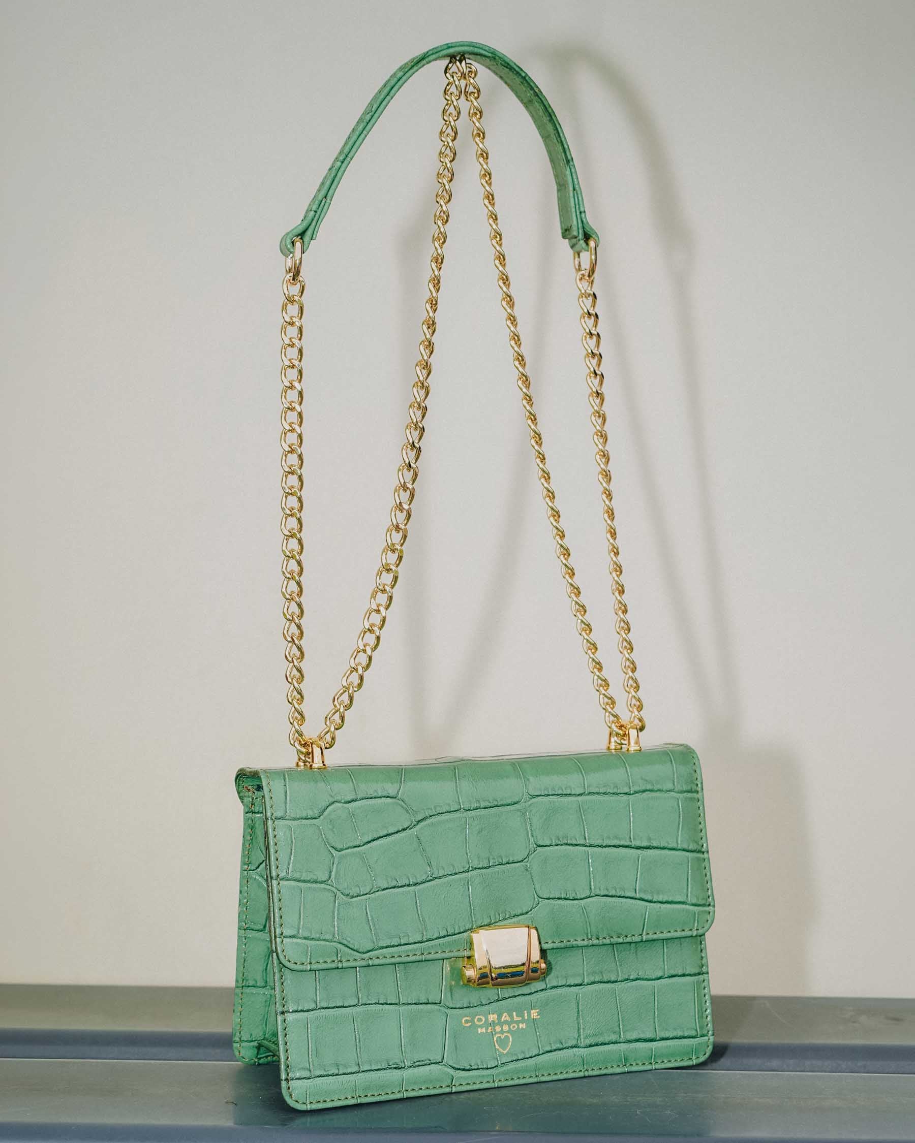Coralie Masson Reese mini sac cuir croco vert sauge
