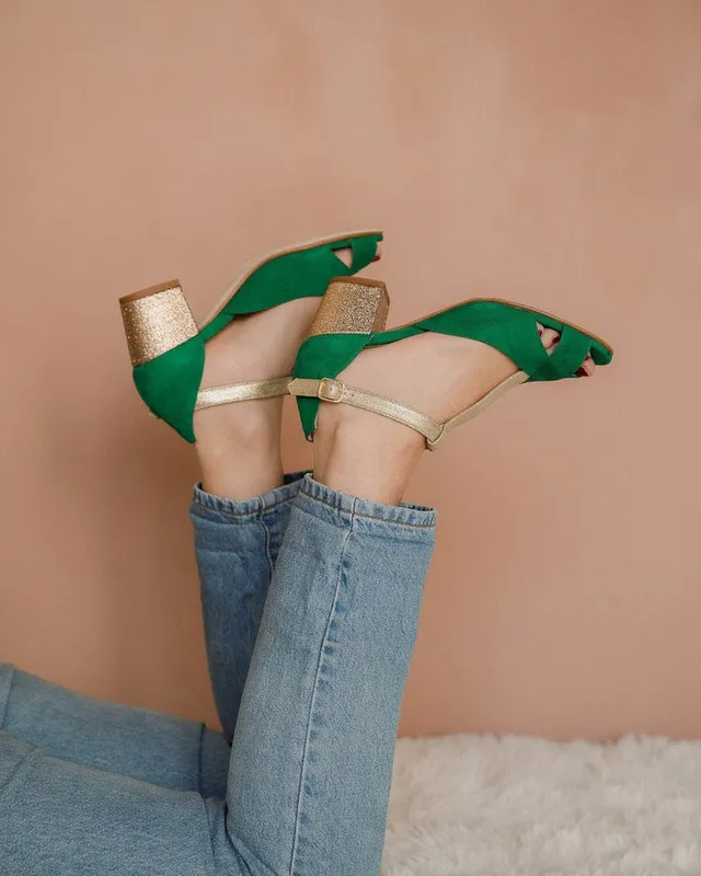 Dessine Moi Un Soulier Salomé ouverte velours vert émeraude