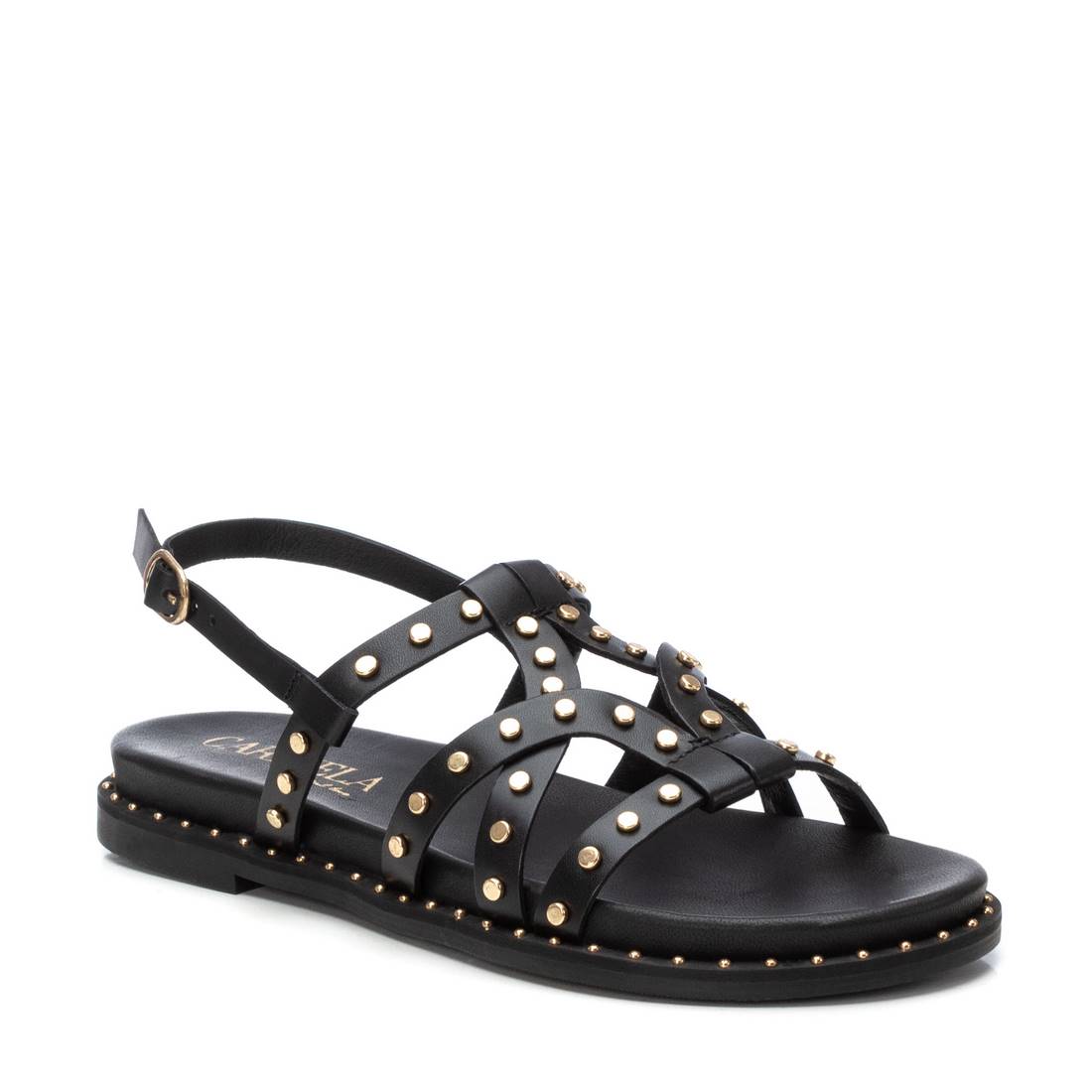 Carmela 16239201 sandales femme plates noires cloutées