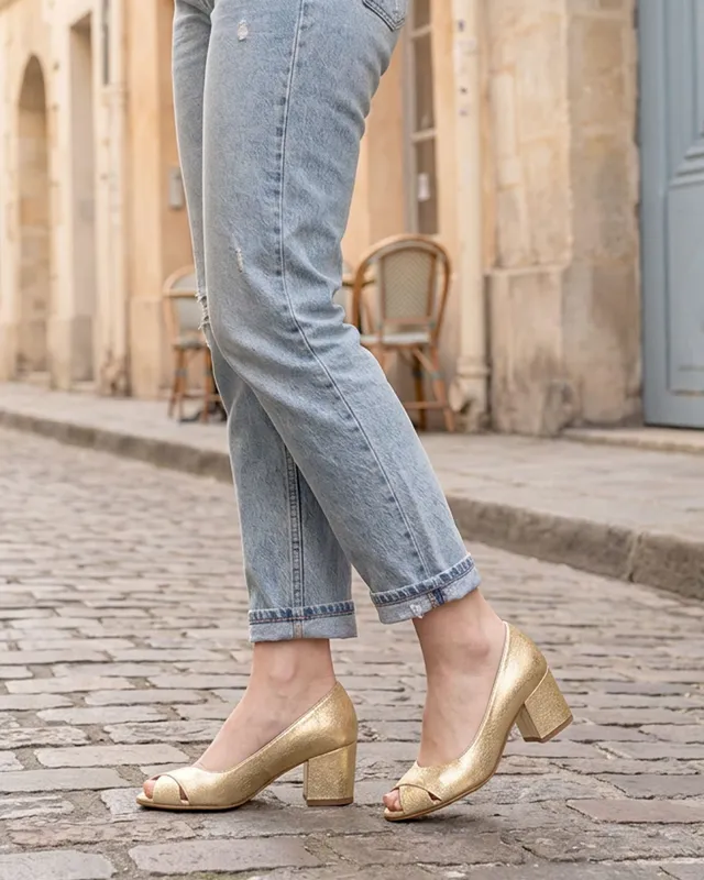 Dessine Moi Un Soulier escarpin brides croisées doré