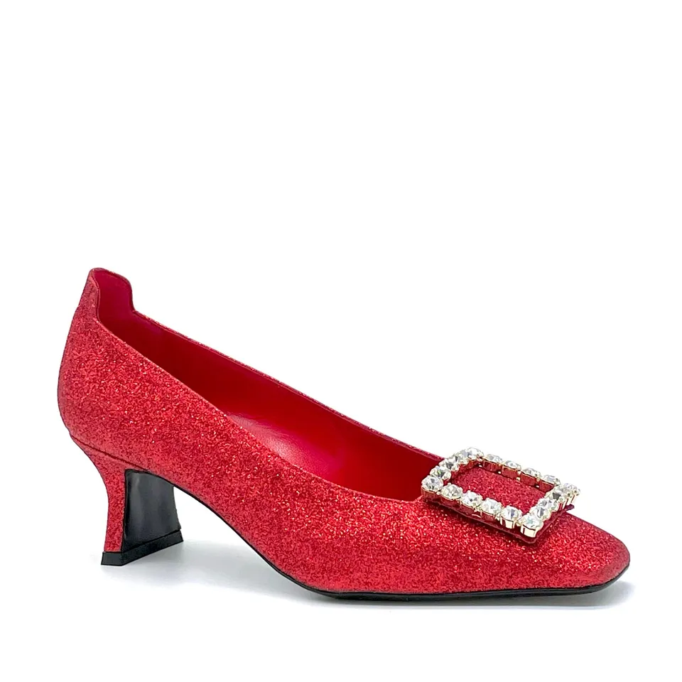 Elata 53512 escarpins glitter rouge boucle bijou talon 5,5 cm