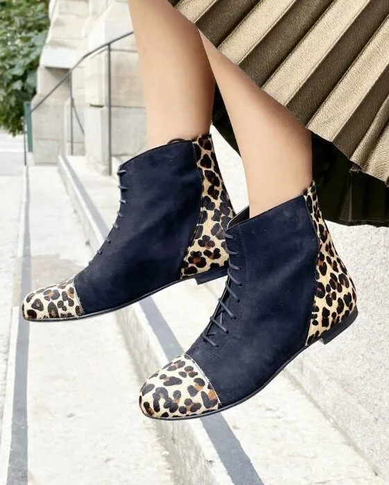 Dessine Moi Un Soulier Agathe bottine talon velours léopard