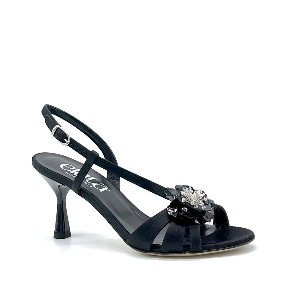 Elata 16121 sandales satin noir fleur vernie