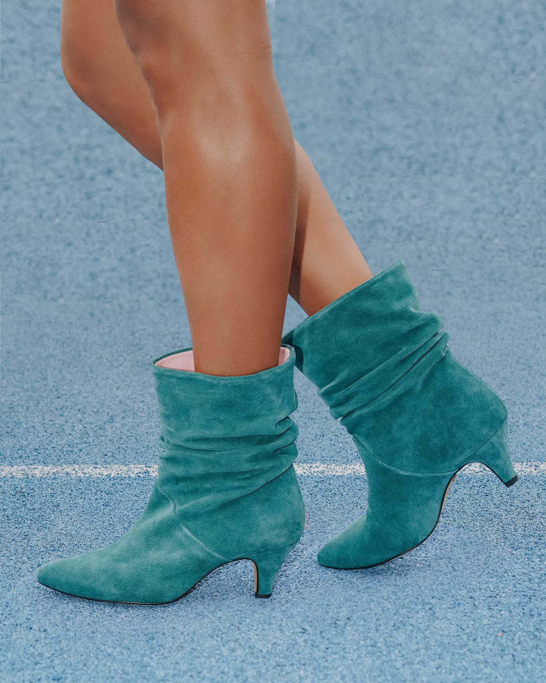 Coralie Masson City bottes cuir vert foret talon 5 cm