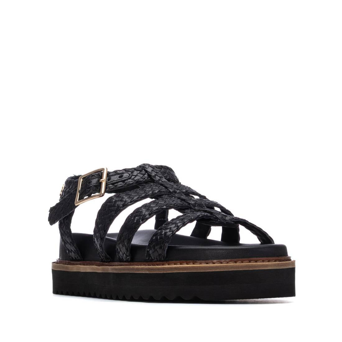 Carmela 16303001 sandale femme noire cuir tressée