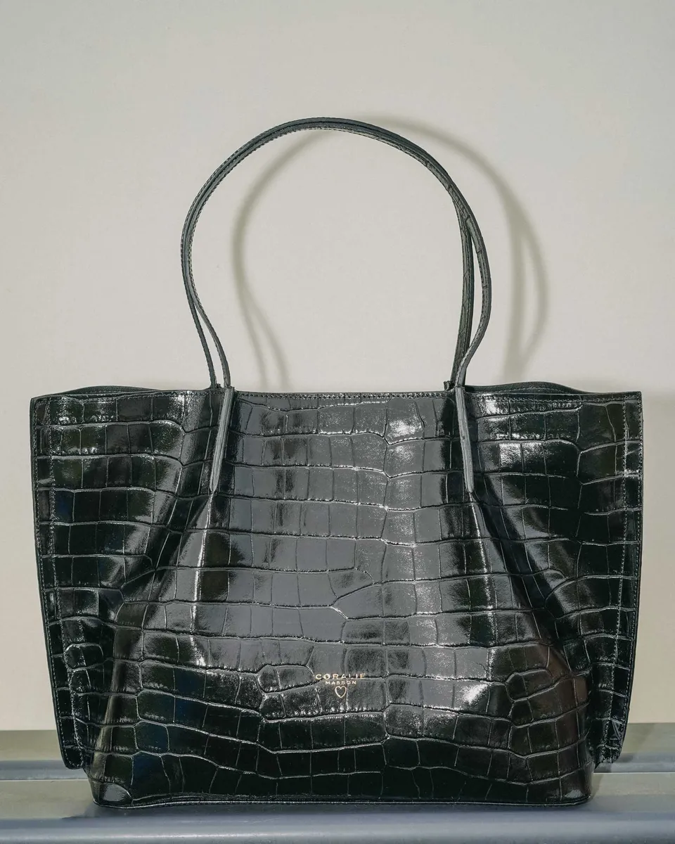 Coralie Masson Malcolm cabas cuir croco noir 43 cm