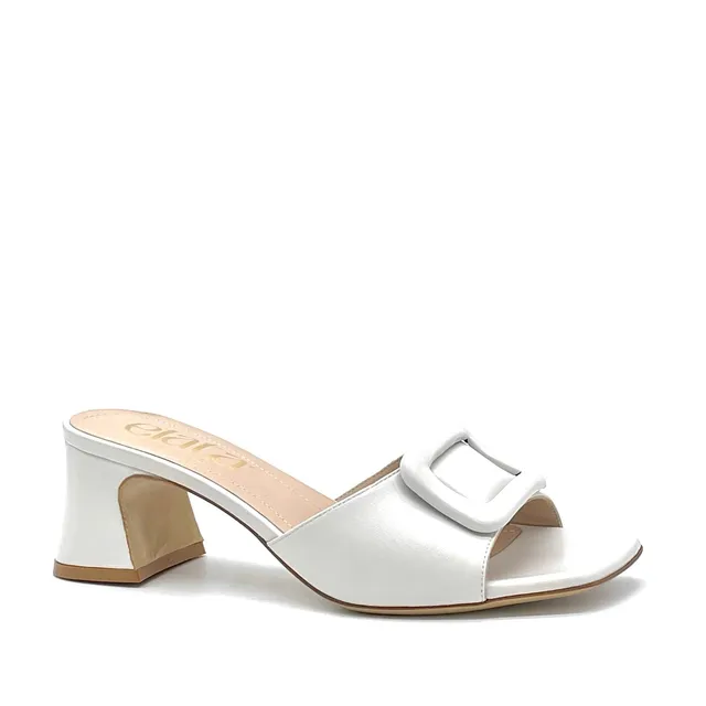ELATA 14177 mules cuir blanc talon 5,5 cm