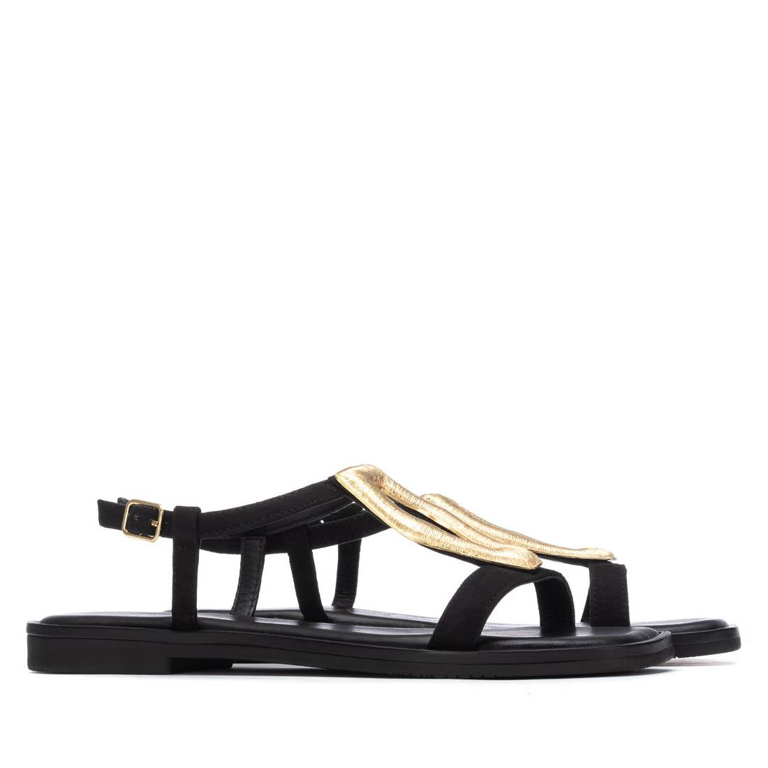 Carmela 16329002 sandale cuir noir plate boucle