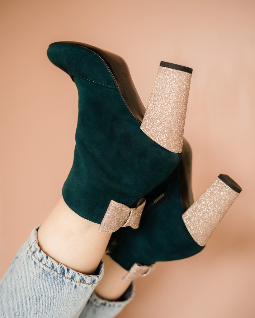 Dessine Moi Un Soulier bottine talon velours sapin paillette