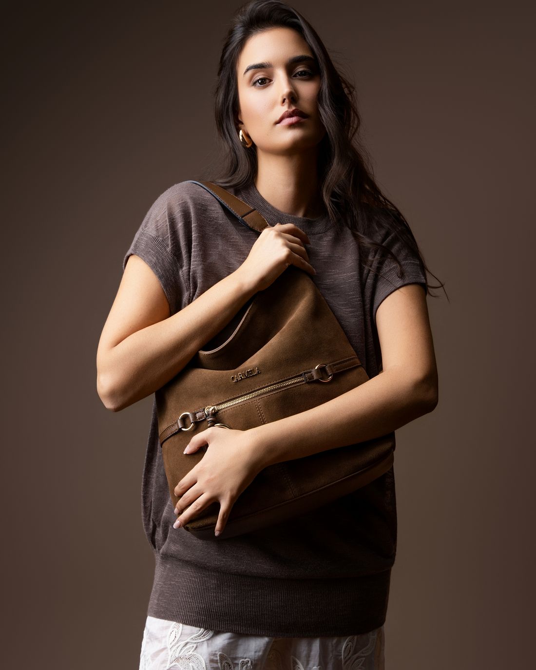 Carmela 18617504 sac camel cuir véritable bandoulière