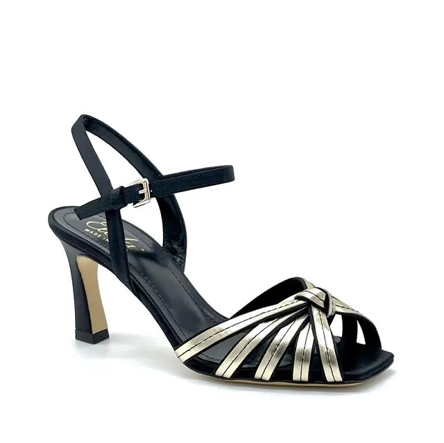 Elata 12174 sandales soie noire doré talon 7,5 cm