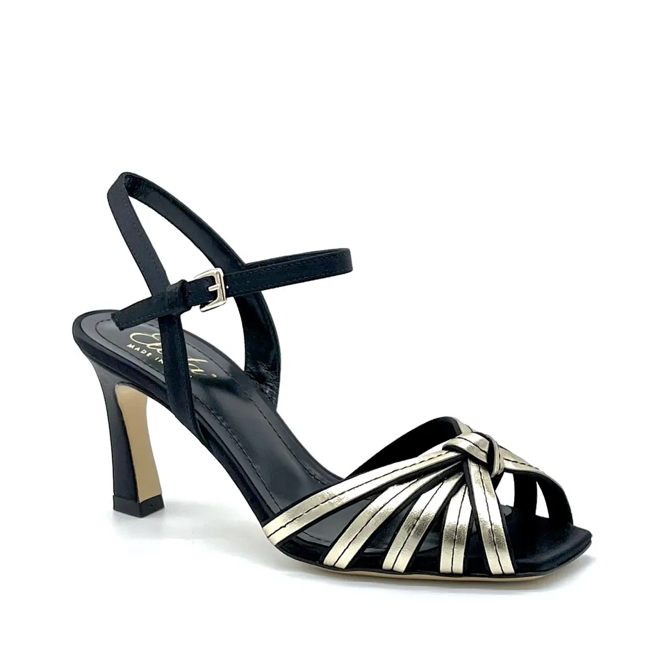 Elata 12174 sandales soie noire doré talon 7,5 cm
