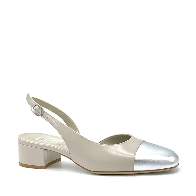 Elata 15130 slingback cuir taupe laminé argent 3,5 cm