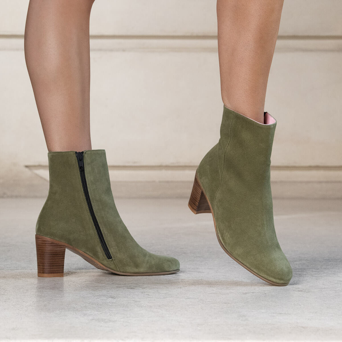 Coralie Masson Camden bottines cuir kaki talon 7 cm