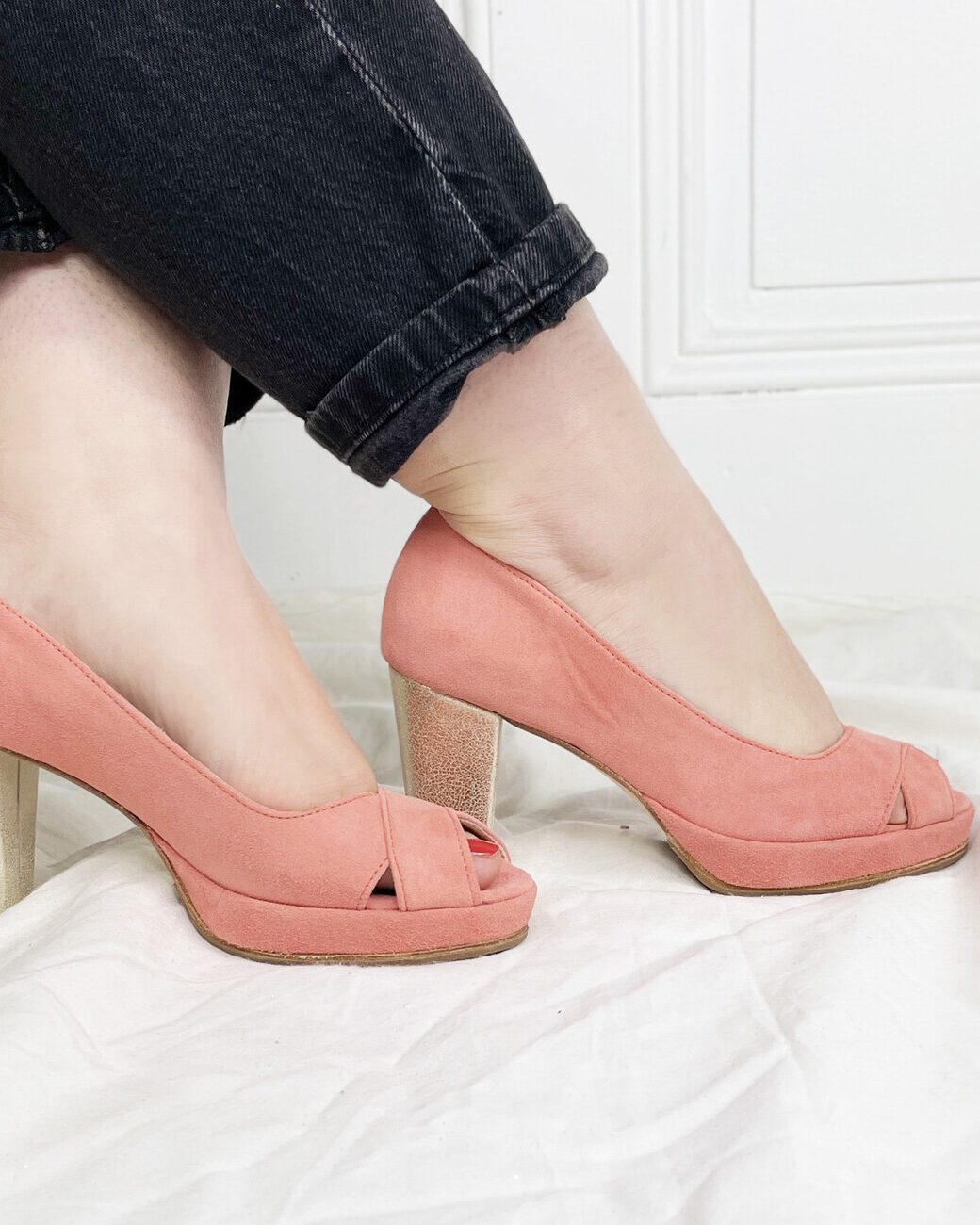 Dessine Moi Un Soulier Escarpin plateforme velours corail champagne 36