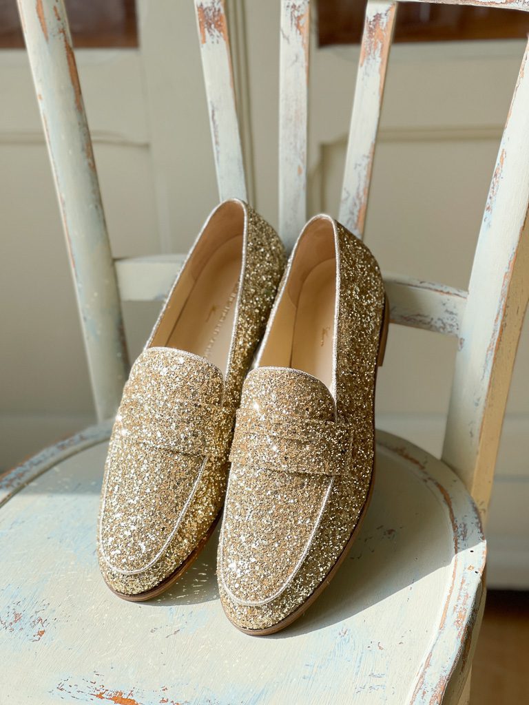 Dessine Moi Un Soulier mocassin glitter champagne plat