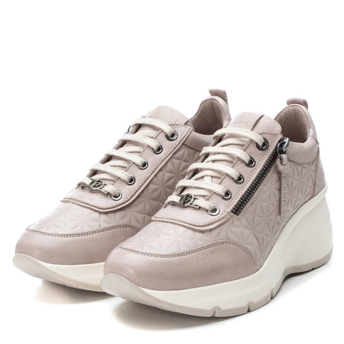 Carmela 16119902 baskets cuir blanc compensées zip