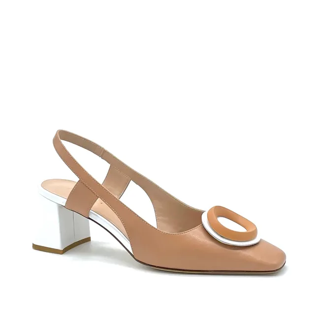ELATA 12156_2 slingback cuir cognac blanc talon 5,5 cm