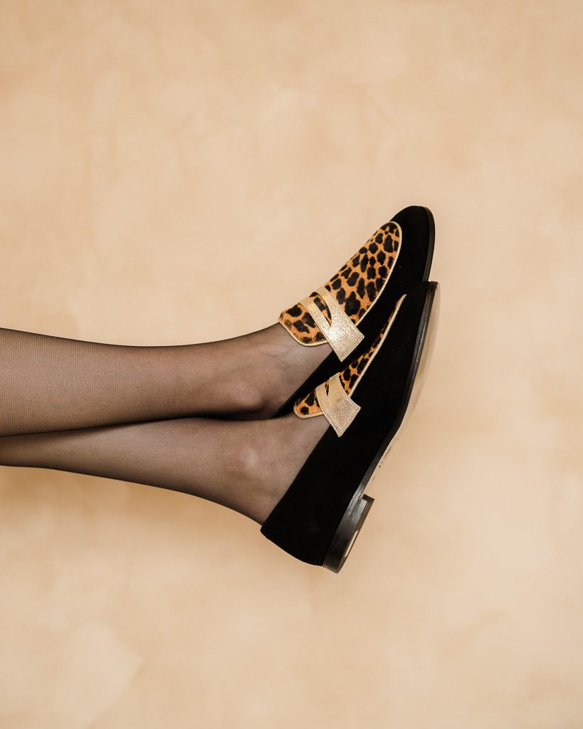 Dessine Moi Un Soulier mocassin Romy velours noir léopard