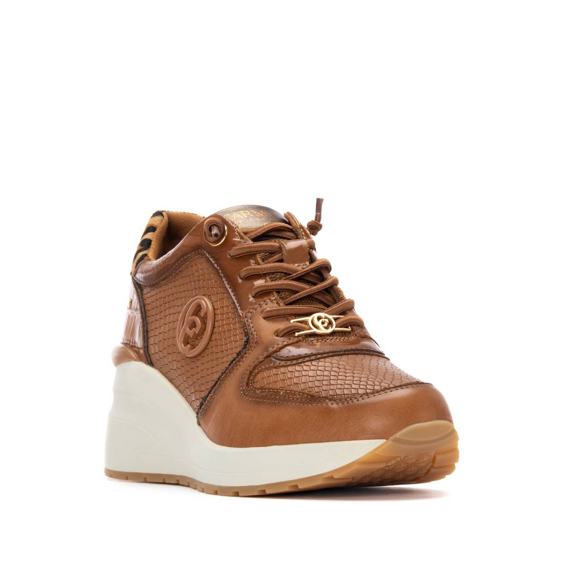 Carmela 16244403 basket femme camel cuir compensée lacets