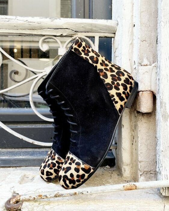 Dessine Moi Un Soulier Agathe bottine talon velours léopard